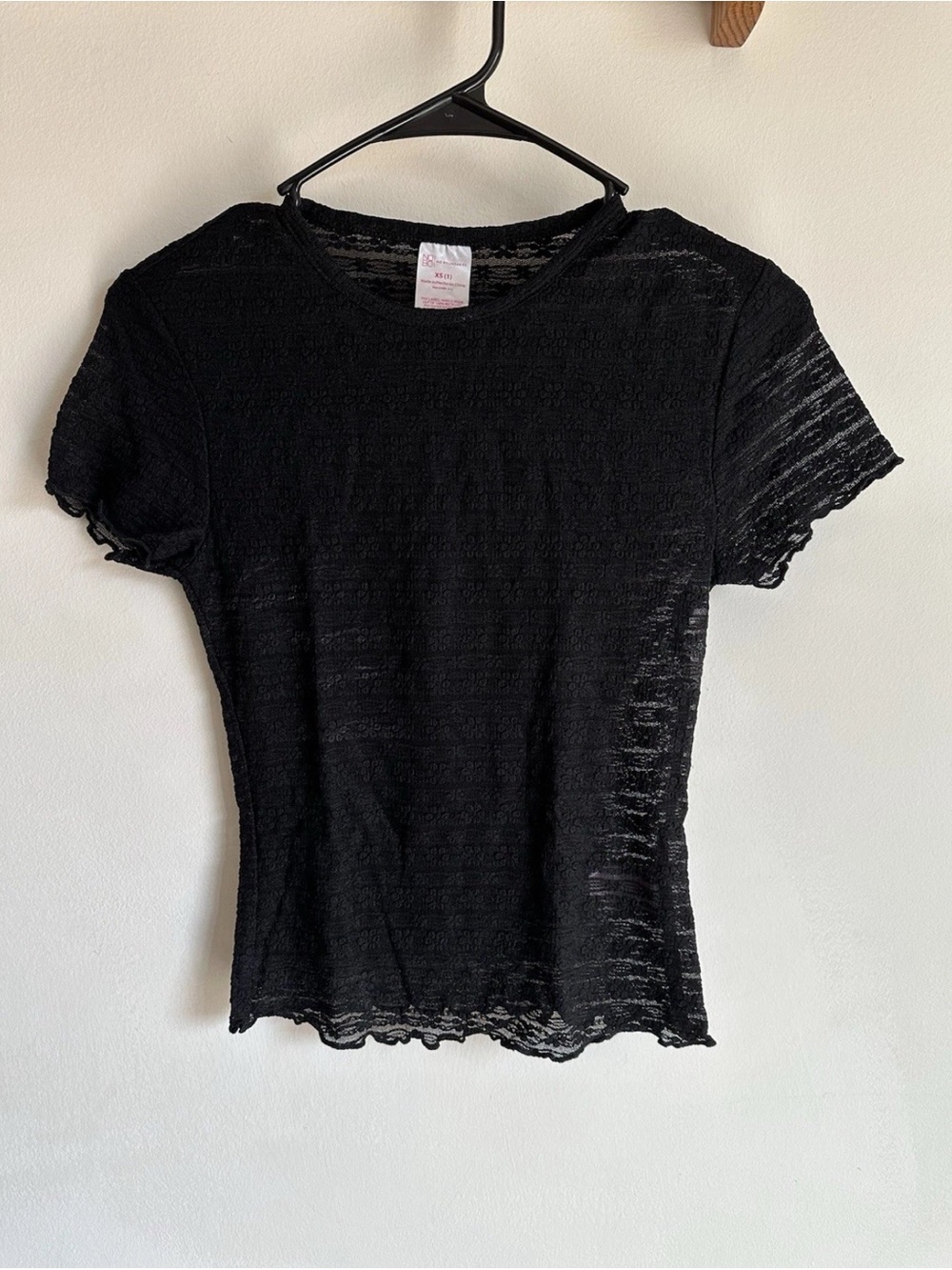 NWOT No Boundaries Black Sheer Lace Short Sleeve Tee Womens XS
